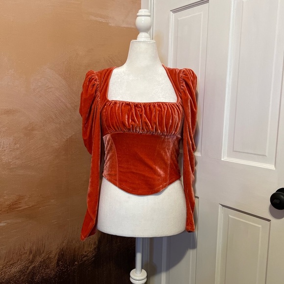 #110 FREE PEOPLE X REVOLVE HOLD ME CORSET STYLE TOP CRUSH BLUSH VELVET SIZE M - Picture 2 of 7